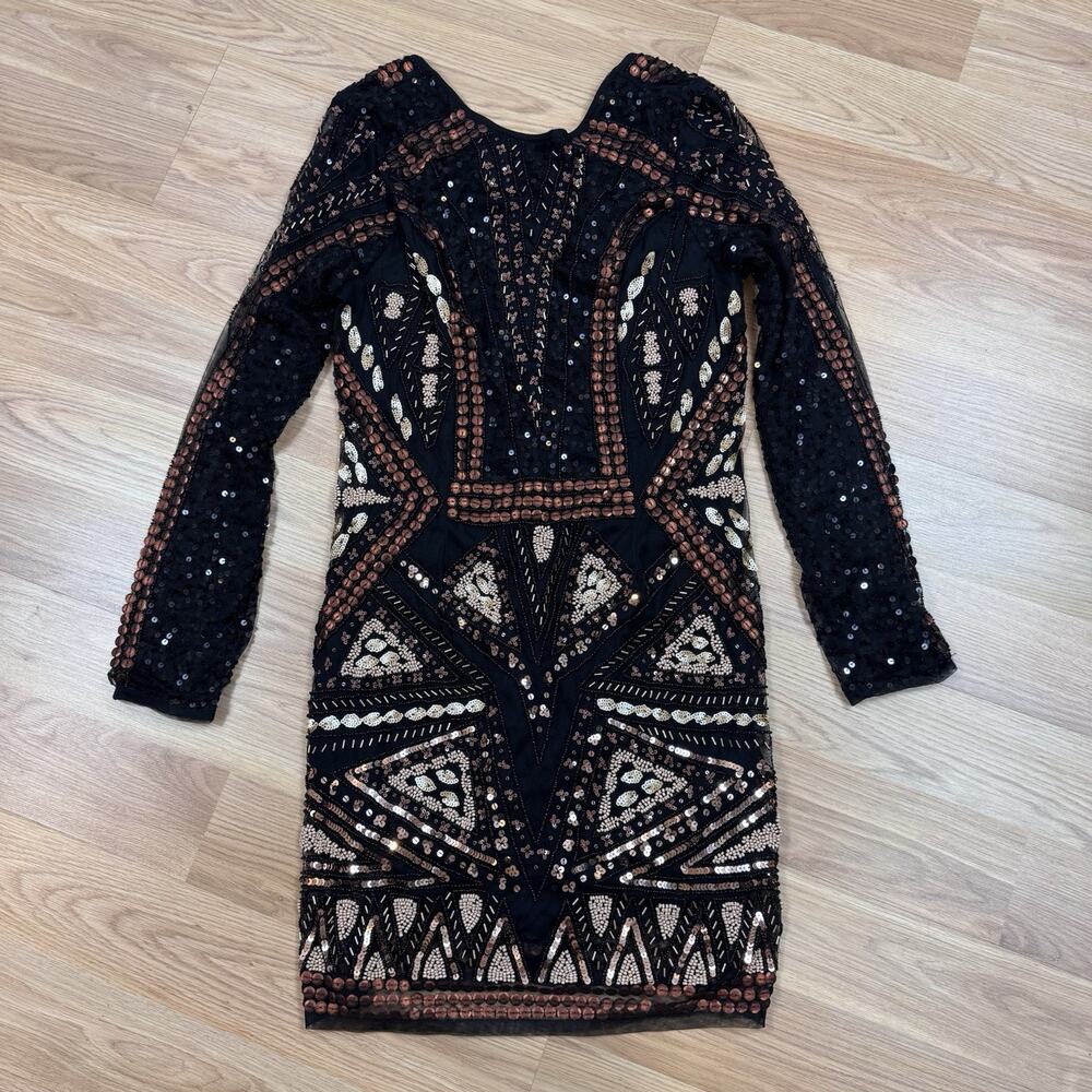 Womens Dress Small Anthropologie Let Me Be Sequin Black Cocktail Party Going Out